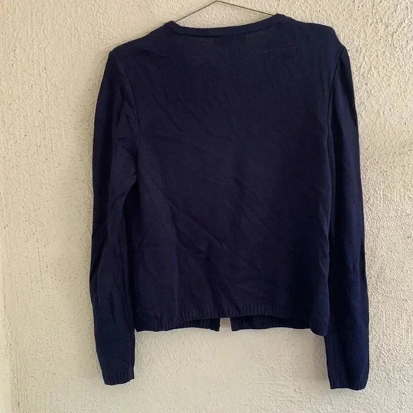 ST. JOHN Collection NAVY BLUE SANTANA KNIT CARDIGAN SWEATER GOLD BUTTON SIZE 8 - Picture 7 of 7